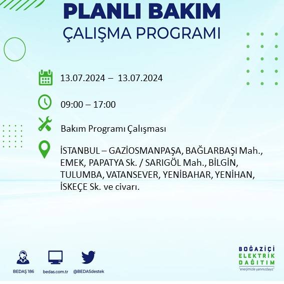 BEDAŞ paylaştı: İstanbul'da yarın elektrik kesintisi yaşanacak ilçeler 24