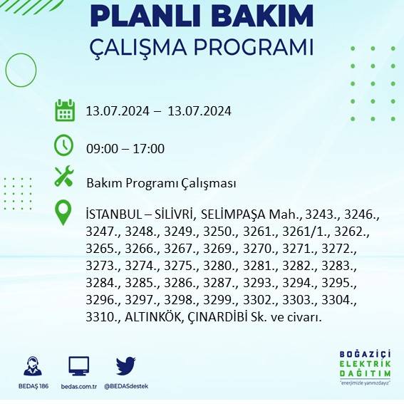 BEDAŞ paylaştı: İstanbul'da yarın elektrik kesintisi yaşanacak ilçeler 41