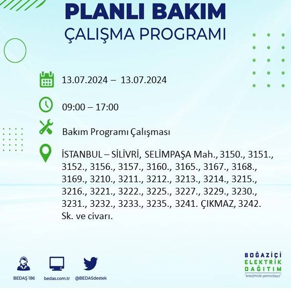 BEDAŞ paylaştı: İstanbul'da yarın elektrik kesintisi yaşanacak ilçeler 40