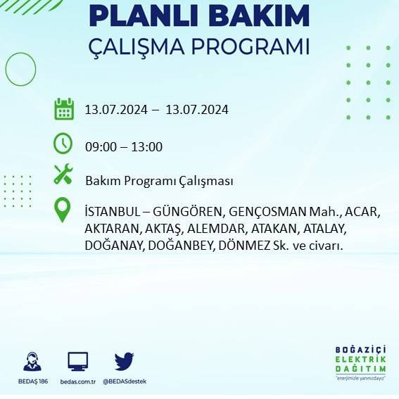 BEDAŞ paylaştı: İstanbul'da yarın elektrik kesintisi yaşanacak ilçeler 26