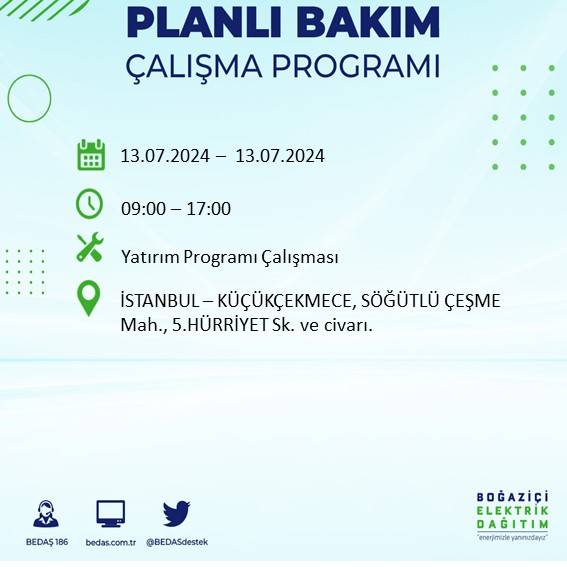 BEDAŞ paylaştı: İstanbul'da yarın elektrik kesintisi yaşanacak ilçeler 28