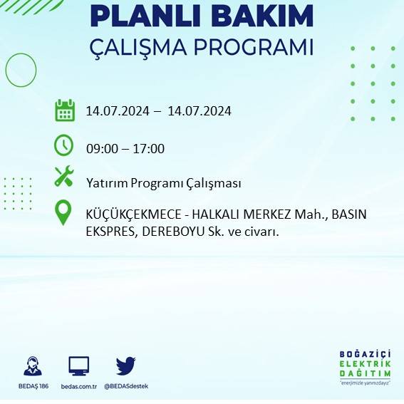 BEDAŞ paylaştı: İstanbul'da 14 Temmuz elektrik kesintisi yaşanacak ilçeler 9