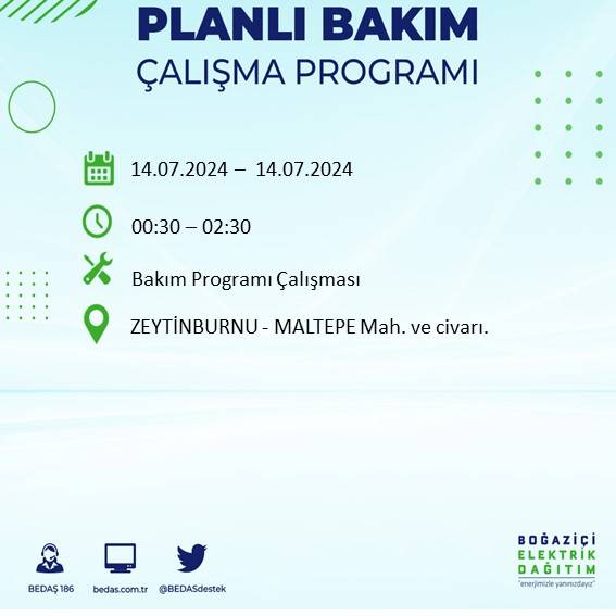 BEDAŞ paylaştı: İstanbul'da 14 Temmuz elektrik kesintisi yaşanacak ilçeler 11