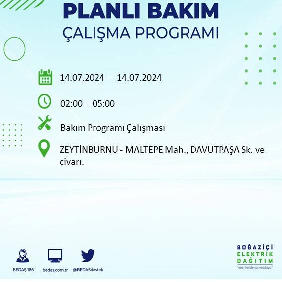 BEDAŞ paylaştı: İstanbul'da 14 Temmuz elektrik kesintisi yaşanacak ilçeler 10