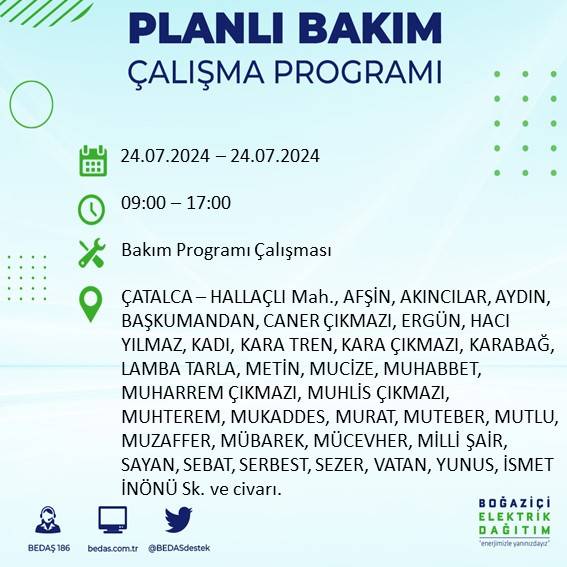 BEDAŞ paylaştı: İstanbul'da 24 Temmuz elektrik kesintisi yaşanacak ilçeler 16