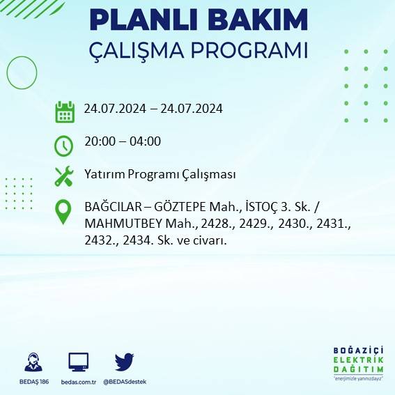 BEDAŞ paylaştı: İstanbul'da 24 Temmuz elektrik kesintisi yaşanacak ilçeler 3