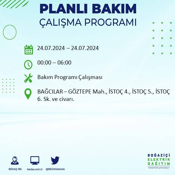 BEDAŞ paylaştı: İstanbul'da 24 Temmuz elektrik kesintisi yaşanacak ilçeler 2