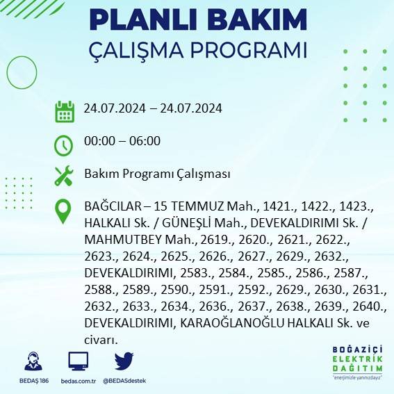 BEDAŞ paylaştı: İstanbul'da 24 Temmuz elektrik kesintisi yaşanacak ilçeler 1