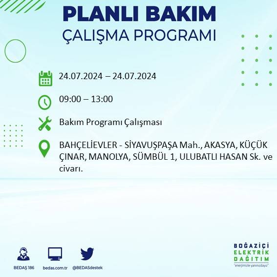 BEDAŞ paylaştı: İstanbul'da 24 Temmuz elektrik kesintisi yaşanacak ilçeler 6