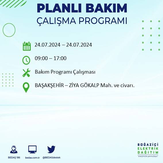 BEDAŞ paylaştı: İstanbul'da 24 Temmuz elektrik kesintisi yaşanacak ilçeler 8