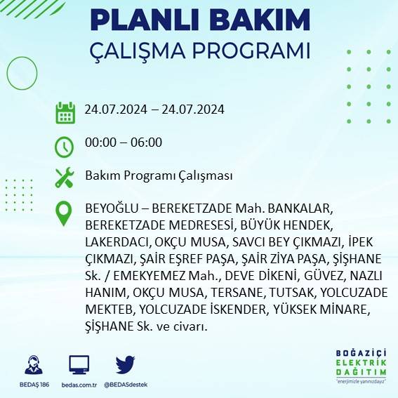 BEDAŞ paylaştı: İstanbul'da 24 Temmuz elektrik kesintisi yaşanacak ilçeler 13