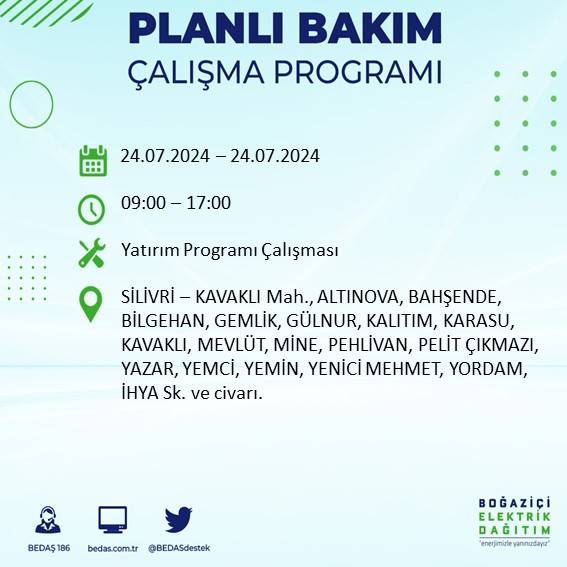 BEDAŞ paylaştı: İstanbul'da 24 Temmuz elektrik kesintisi yaşanacak ilçeler 36