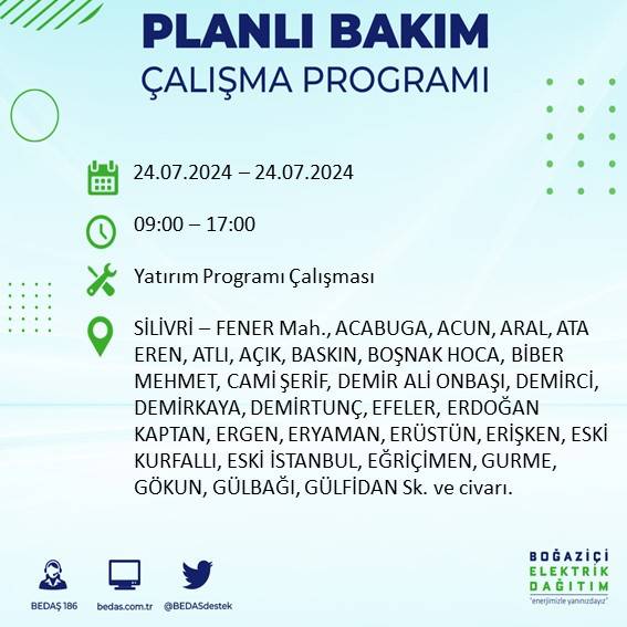 BEDAŞ paylaştı: İstanbul'da 24 Temmuz elektrik kesintisi yaşanacak ilçeler 34