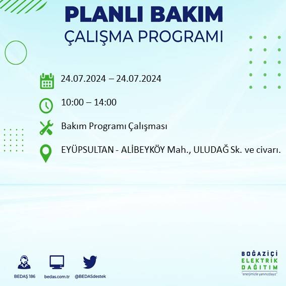 BEDAŞ paylaştı: İstanbul'da 24 Temmuz elektrik kesintisi yaşanacak ilçeler 23