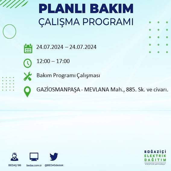 BEDAŞ paylaştı: İstanbul'da 24 Temmuz elektrik kesintisi yaşanacak ilçeler 27