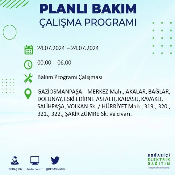 BEDAŞ paylaştı: İstanbul'da 24 Temmuz elektrik kesintisi yaşanacak ilçeler 28