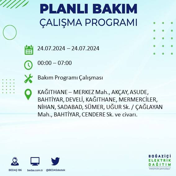 BEDAŞ paylaştı: İstanbul'da 24 Temmuz elektrik kesintisi yaşanacak ilçeler 31