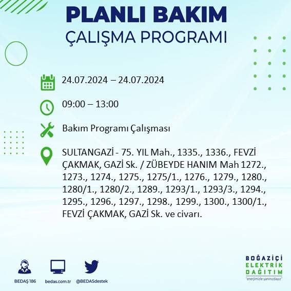 BEDAŞ paylaştı: İstanbul'da 24 Temmuz elektrik kesintisi yaşanacak ilçeler 40