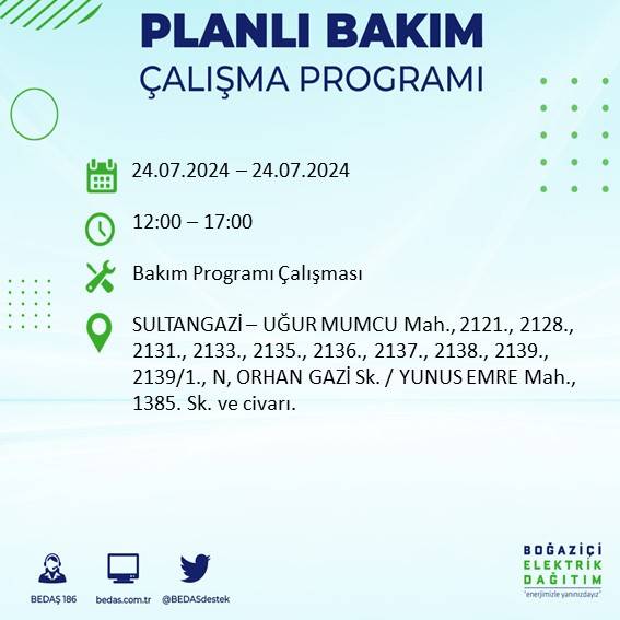 BEDAŞ paylaştı: İstanbul'da 24 Temmuz elektrik kesintisi yaşanacak ilçeler 42