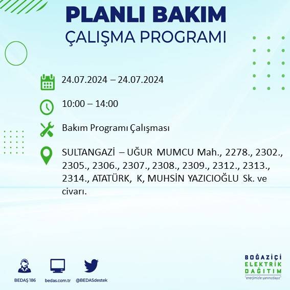 BEDAŞ paylaştı: İstanbul'da 24 Temmuz elektrik kesintisi yaşanacak ilçeler 41