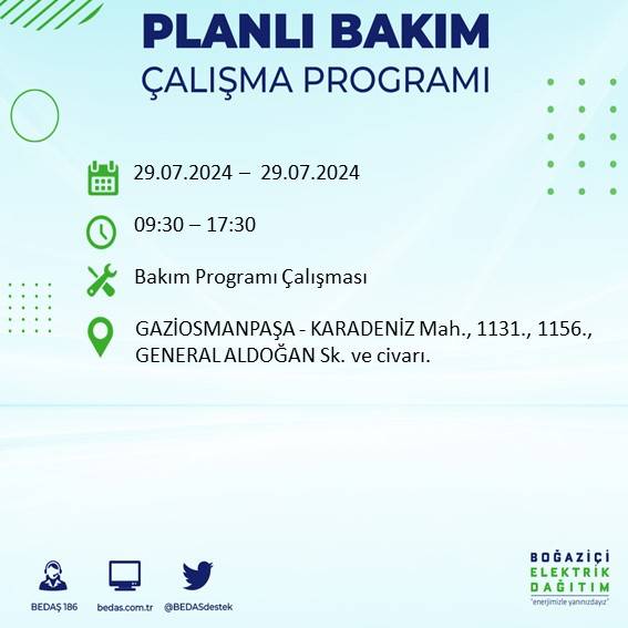 BEDAŞ duyurdu: İstanbul'da bugün elektrik kesintisi yaşanacak ilçeler 54