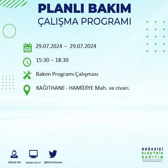 BEDAŞ duyurdu: İstanbul'da bugün elektrik kesintisi yaşanacak ilçeler 57