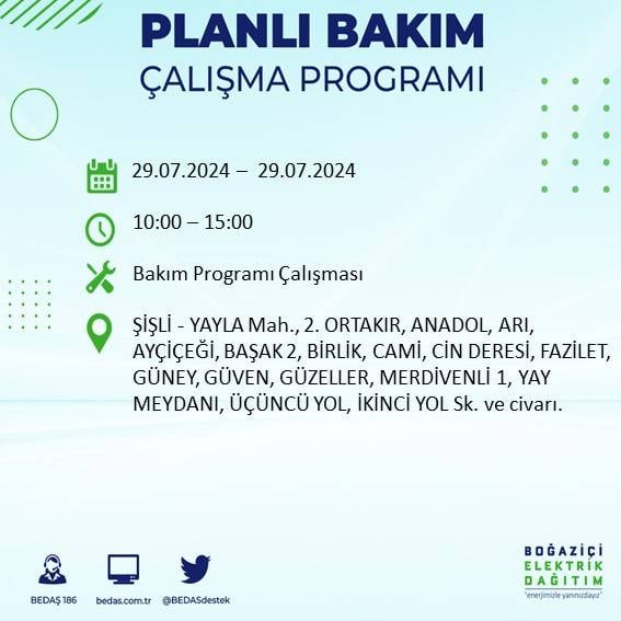 BEDAŞ duyurdu: İstanbul'da bugün elektrik kesintisi yaşanacak ilçeler 60