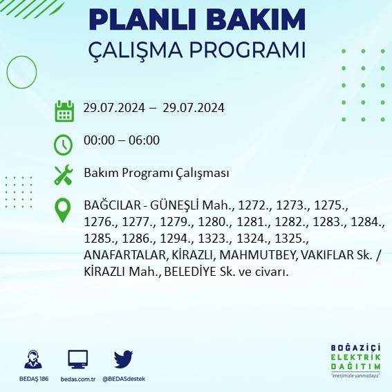 BEDAŞ duyurdu: İstanbul'da bugün elektrik kesintisi yaşanacak ilçeler 15