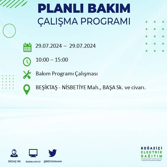 BEDAŞ duyurdu: İstanbul'da bugün elektrik kesintisi yaşanacak ilçeler 20