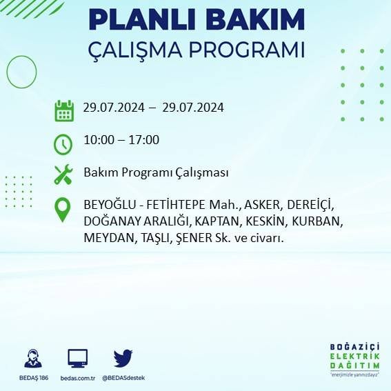 BEDAŞ duyurdu: İstanbul'da bugün elektrik kesintisi yaşanacak ilçeler 24