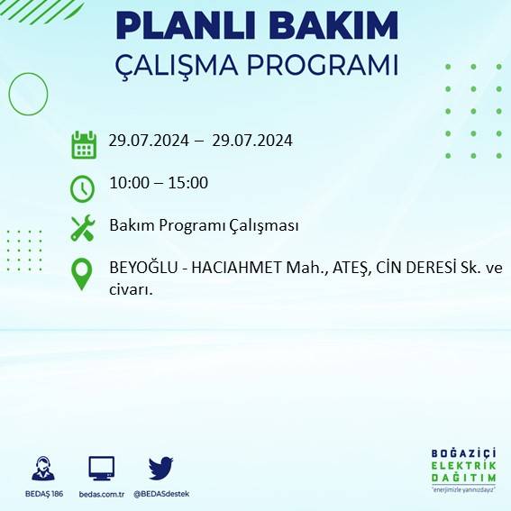 BEDAŞ duyurdu: İstanbul'da bugün elektrik kesintisi yaşanacak ilçeler 23