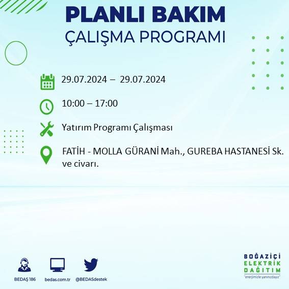 BEDAŞ duyurdu: İstanbul'da bugün elektrik kesintisi yaşanacak ilçeler 49