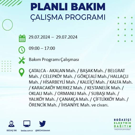 BEDAŞ duyurdu: İstanbul'da bugün elektrik kesintisi yaşanacak ilçeler 30