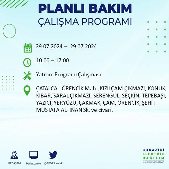 BEDAŞ duyurdu: İstanbul'da bugün elektrik kesintisi yaşanacak ilçeler 37