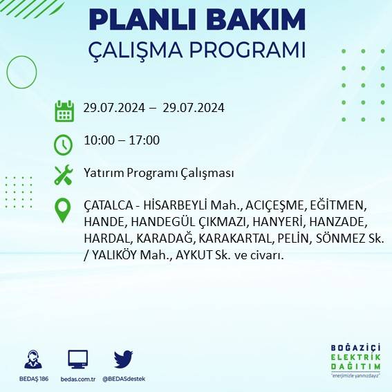 BEDAŞ duyurdu: İstanbul'da bugün elektrik kesintisi yaşanacak ilçeler 35