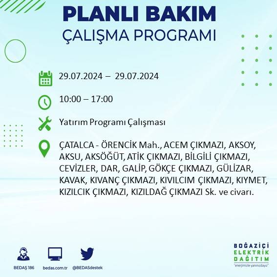 BEDAŞ duyurdu: İstanbul'da bugün elektrik kesintisi yaşanacak ilçeler 36