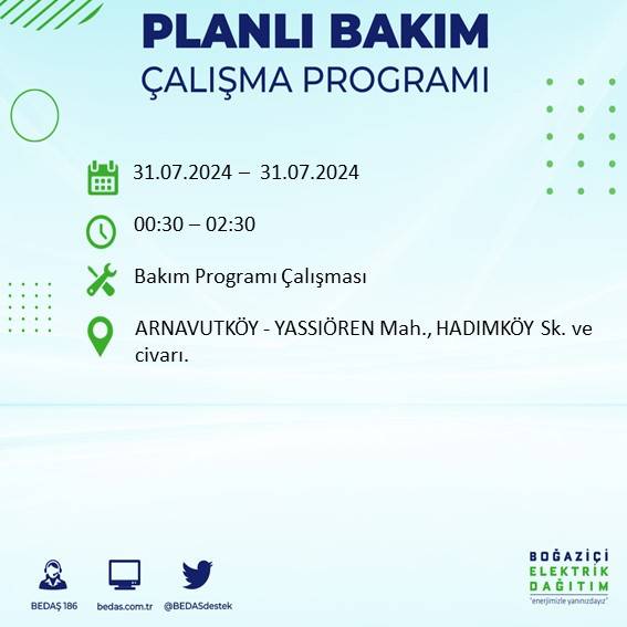 BEDAŞ'tan uyarı: İstanbul'da 31 Temmuz elektrik kesintisi yaşanacak ilçeler 1