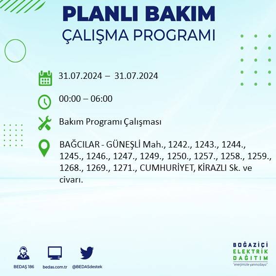 BEDAŞ'tan uyarı: İstanbul'da 31 Temmuz elektrik kesintisi yaşanacak ilçeler 4