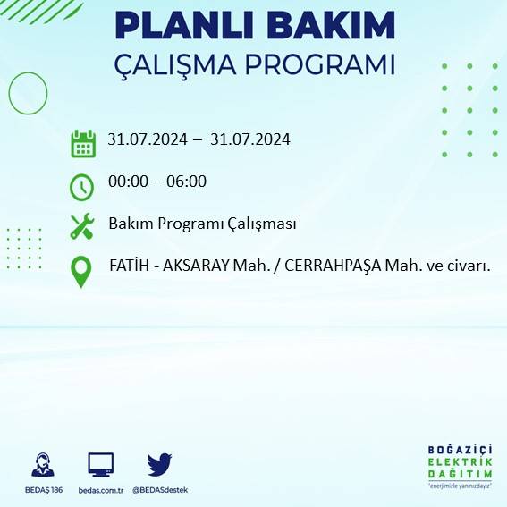 BEDAŞ'tan uyarı: İstanbul'da 31 Temmuz elektrik kesintisi yaşanacak ilçeler 19