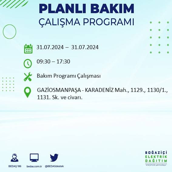 BEDAŞ'tan uyarı: İstanbul'da 31 Temmuz elektrik kesintisi yaşanacak ilçeler 21