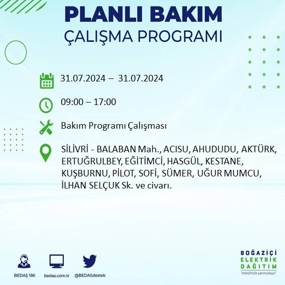 BEDAŞ'tan uyarı: İstanbul'da 31 Temmuz elektrik kesintisi yaşanacak ilçeler 30