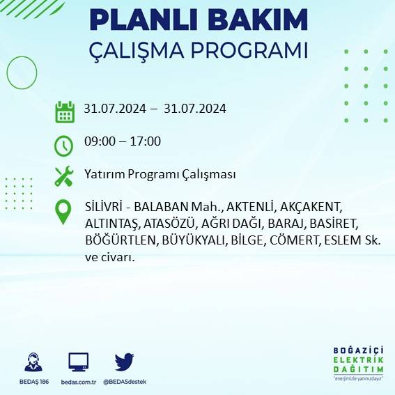 BEDAŞ'tan uyarı: İstanbul'da 31 Temmuz elektrik kesintisi yaşanacak ilçeler 37