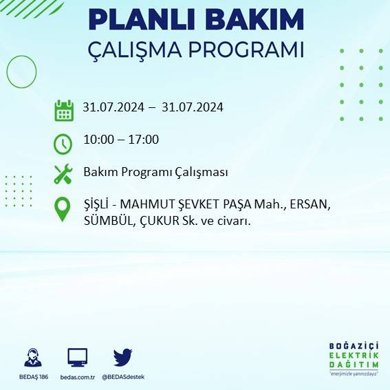 BEDAŞ'tan uyarı: İstanbul'da 31 Temmuz elektrik kesintisi yaşanacak ilçeler 48