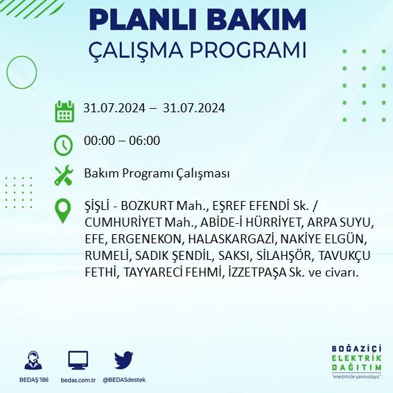 BEDAŞ'tan uyarı: İstanbul'da 31 Temmuz elektrik kesintisi yaşanacak ilçeler 46