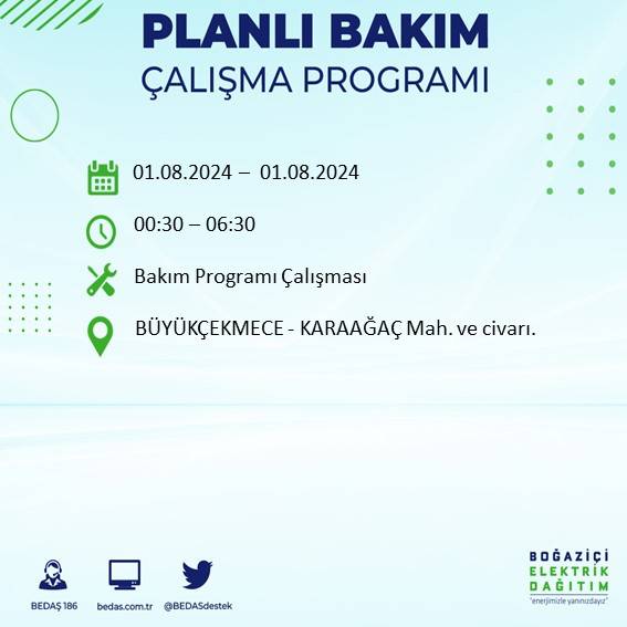 BEDAŞ duyurdu: İstanbul'da bugün elektrik kesintisi yaşanacak ilçeler 11