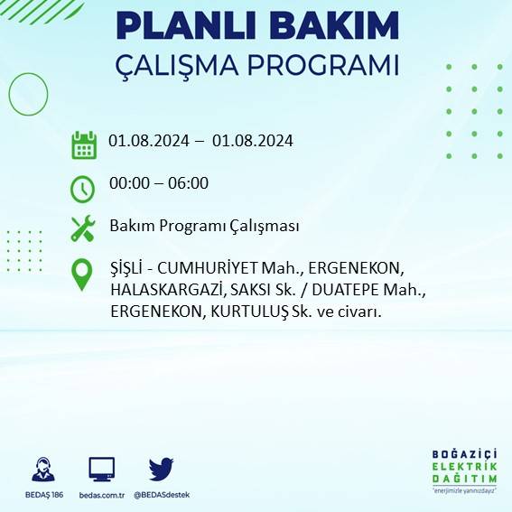 BEDAŞ duyurdu: İstanbul'da bugün elektrik kesintisi yaşanacak ilçeler 44