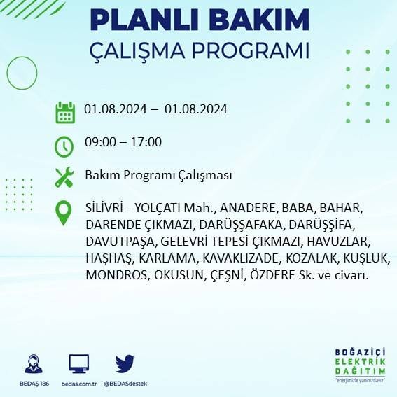 BEDAŞ duyurdu: İstanbul'da bugün elektrik kesintisi yaşanacak ilçeler 32