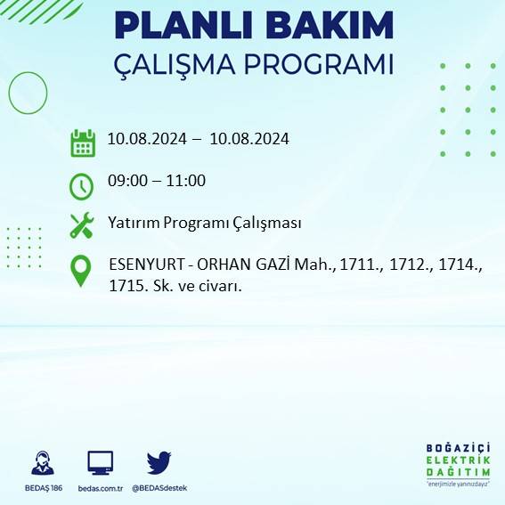 İstanbullular dikkat BEDAŞ açıkladı: Yarın bu ilçelerde elektrik kesintisi yaşanacak! 13