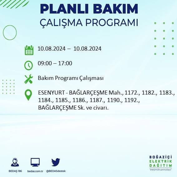 İstanbullular dikkat BEDAŞ açıkladı: Yarın bu ilçelerde elektrik kesintisi yaşanacak! 14