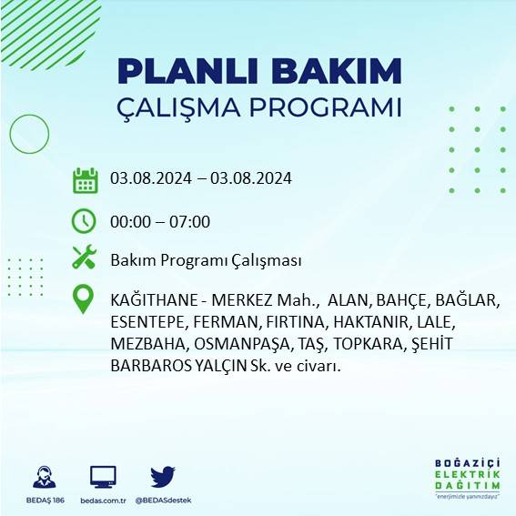 BEDAŞ paylaştı: İstanbul'da 3 Ağustos Cumartesi günü elektrik kesintisi yaşanacak ilçeler 22